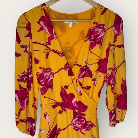 Color Me Courtney Eleanor Floral Maxi Wrap Dress Medium Yellow Pink Romantic - Picture 3 of 10